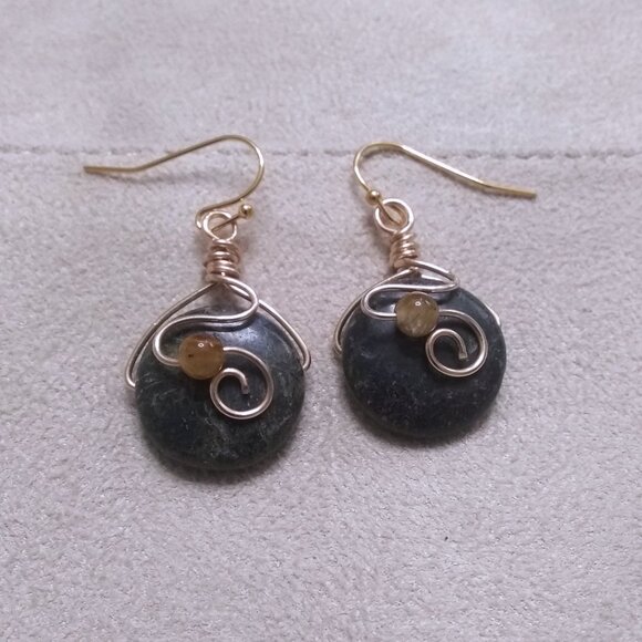 Plum Jasper & Agate! Short Wire Wrapped Dangle Earrings | Classy Business Casual - Picture 6 of 10